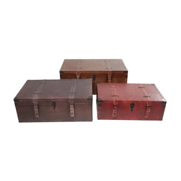 Rustic Wood & Leather Trunk Set